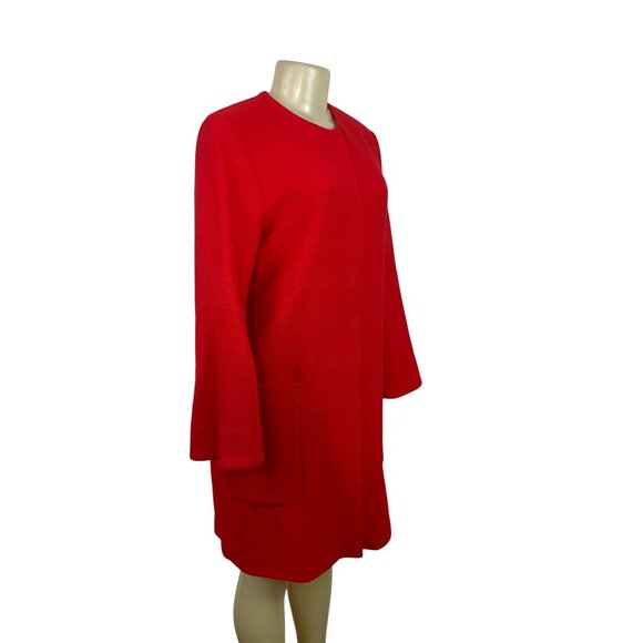 Zara Women’s Red Long Sleeve Open Front Coat With Pockets Sz M - Picture 2 of 8
